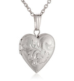 Children's Sterling Silver Hand Engraved Heart Locket Necklace, 15'