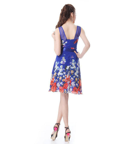 Ever Pretty Floral Printed Round Neckline Bow Padded Short