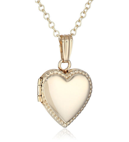 14k Girls Gold-Filled Children's Petite Beaded Edge Heart Locket Necklace, 15